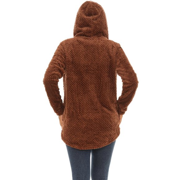 Textured Plush Button-Up Hoodie With Pocket - Picture 2 of 5